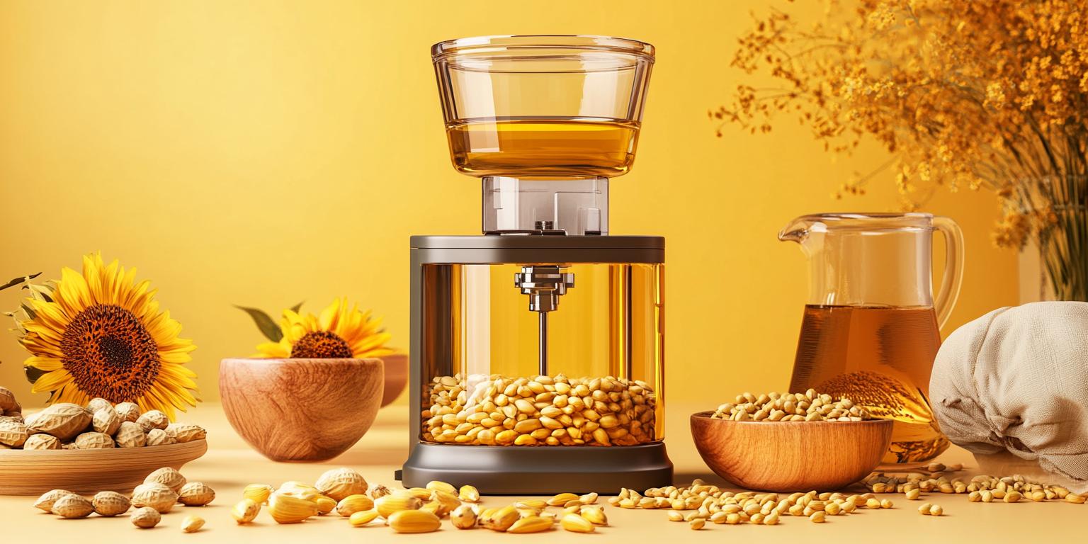 Multi-precision oil press machine with stainless steel body in use in a family kitchen