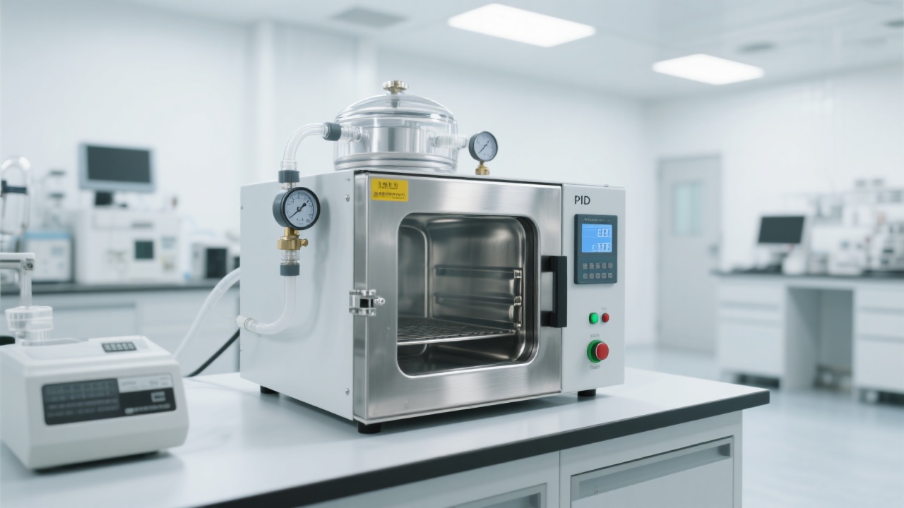 DZF-6500 Industrial Vacuum Oven in a Pharmaceutical Production Line - Clean, Modern Setup with Digital Control Panel