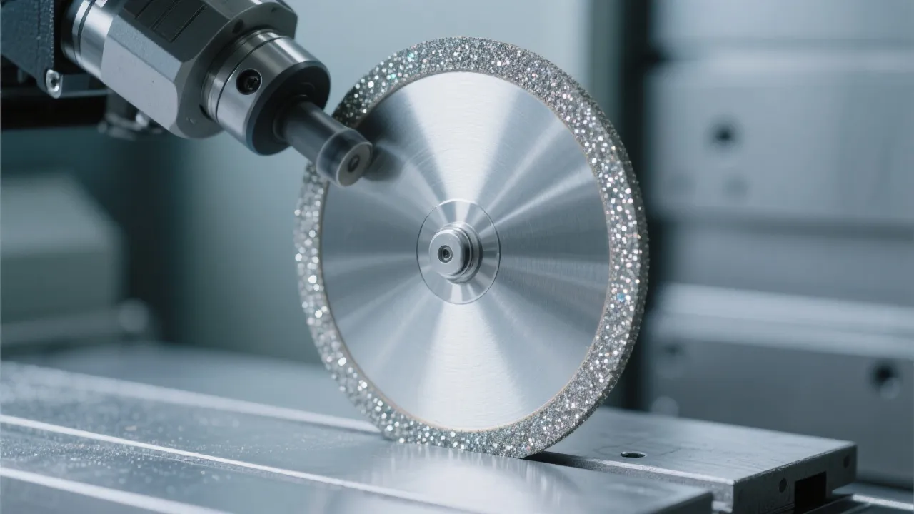 Brazed diamond grinding wheel in action on hard material machining