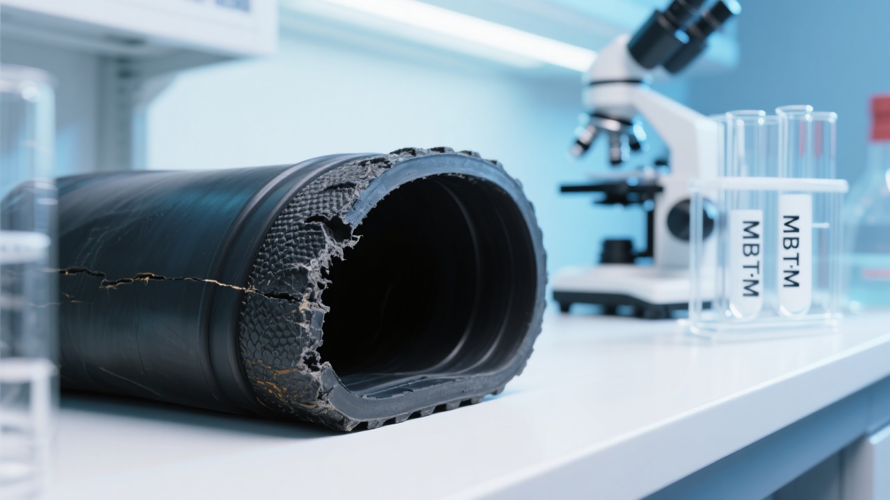 Schematic of antioxidant application scenarios for rubber components such as tire sidewalls, seals, and drive belts