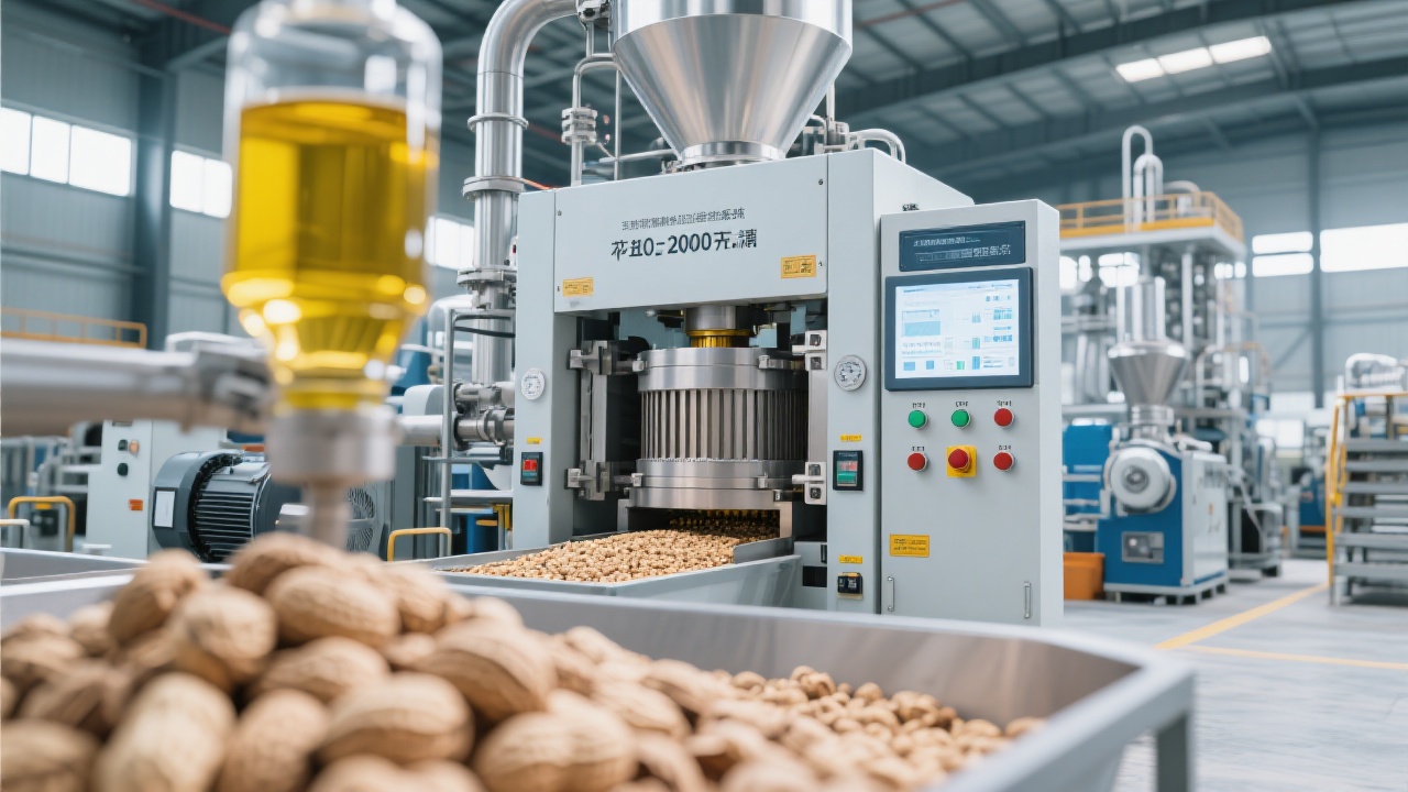 Prensa automática de aceite de cacahuete en funcionamiento