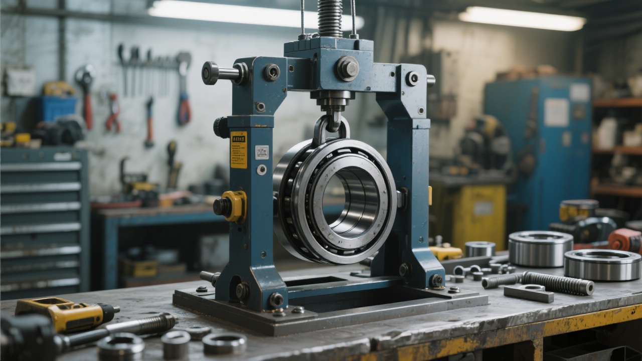 Industrial heavy-duty bearing ring lifting tool in use during forging process demonstrating safety and precision