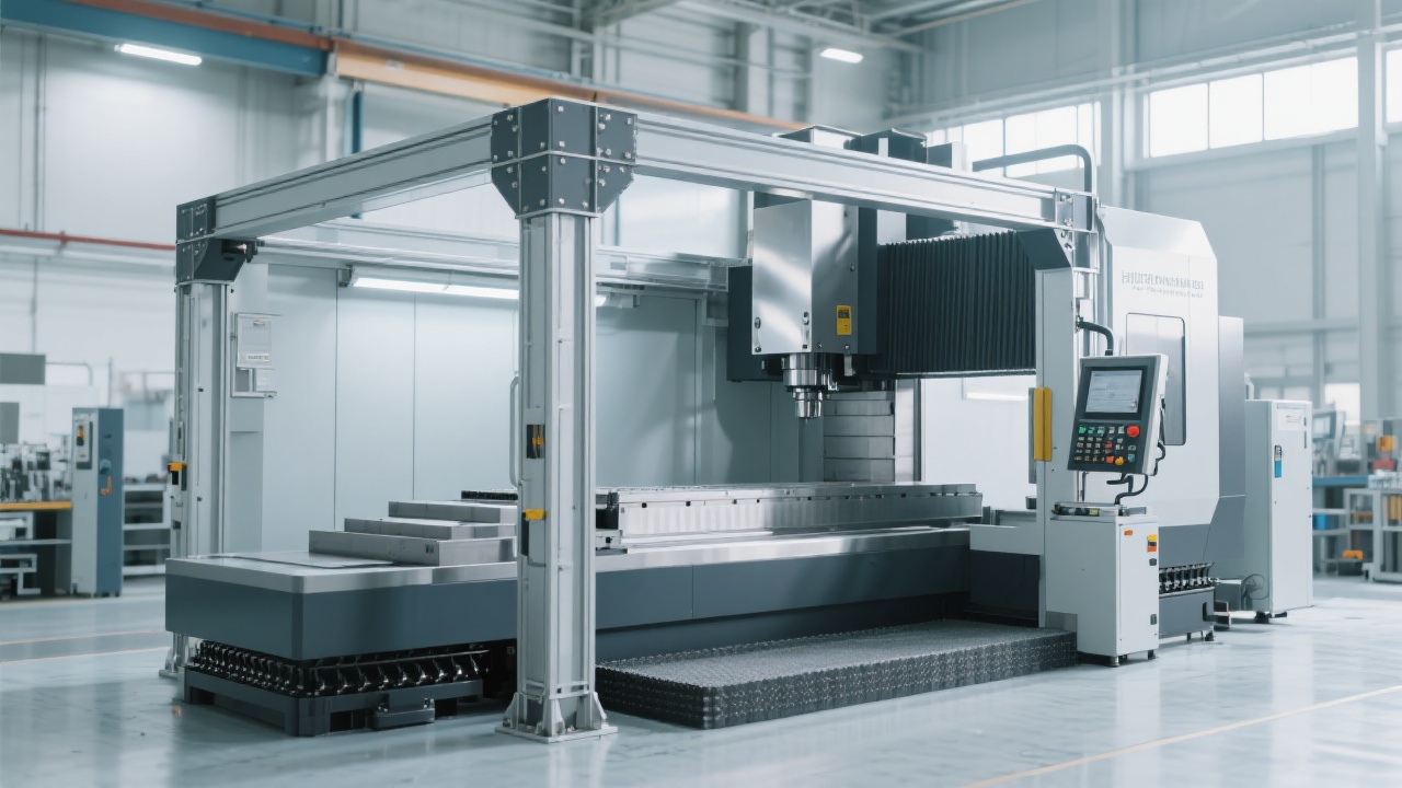 Diagram illustrating dual-column CNC machine structure enhancing rigidity and vibration reduction