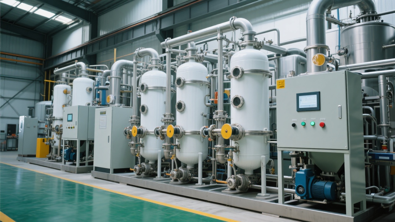 Workers installing modular soybean oil refining equipment