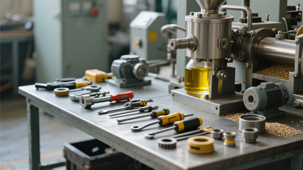 Cold-pressed sesame oil production line showing temperature-controlled press and filtration unit