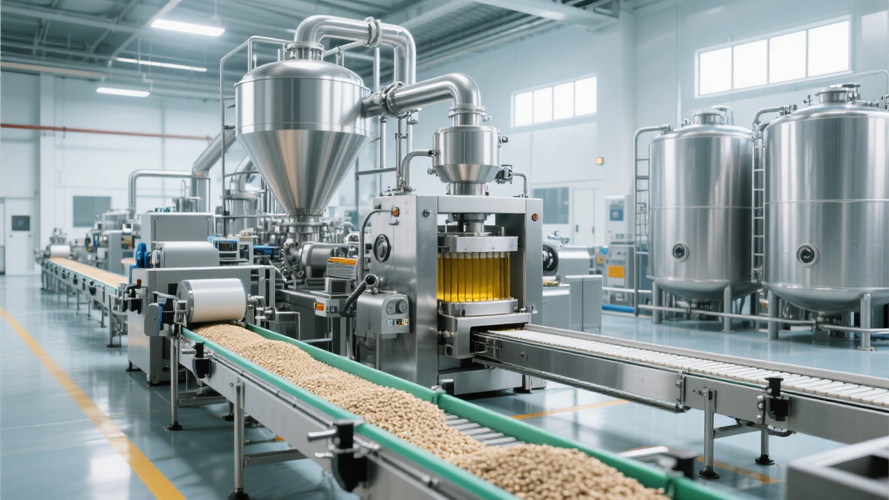 Ligne de production moderne d’huile de palmiste en fonctionnement dans une plantation