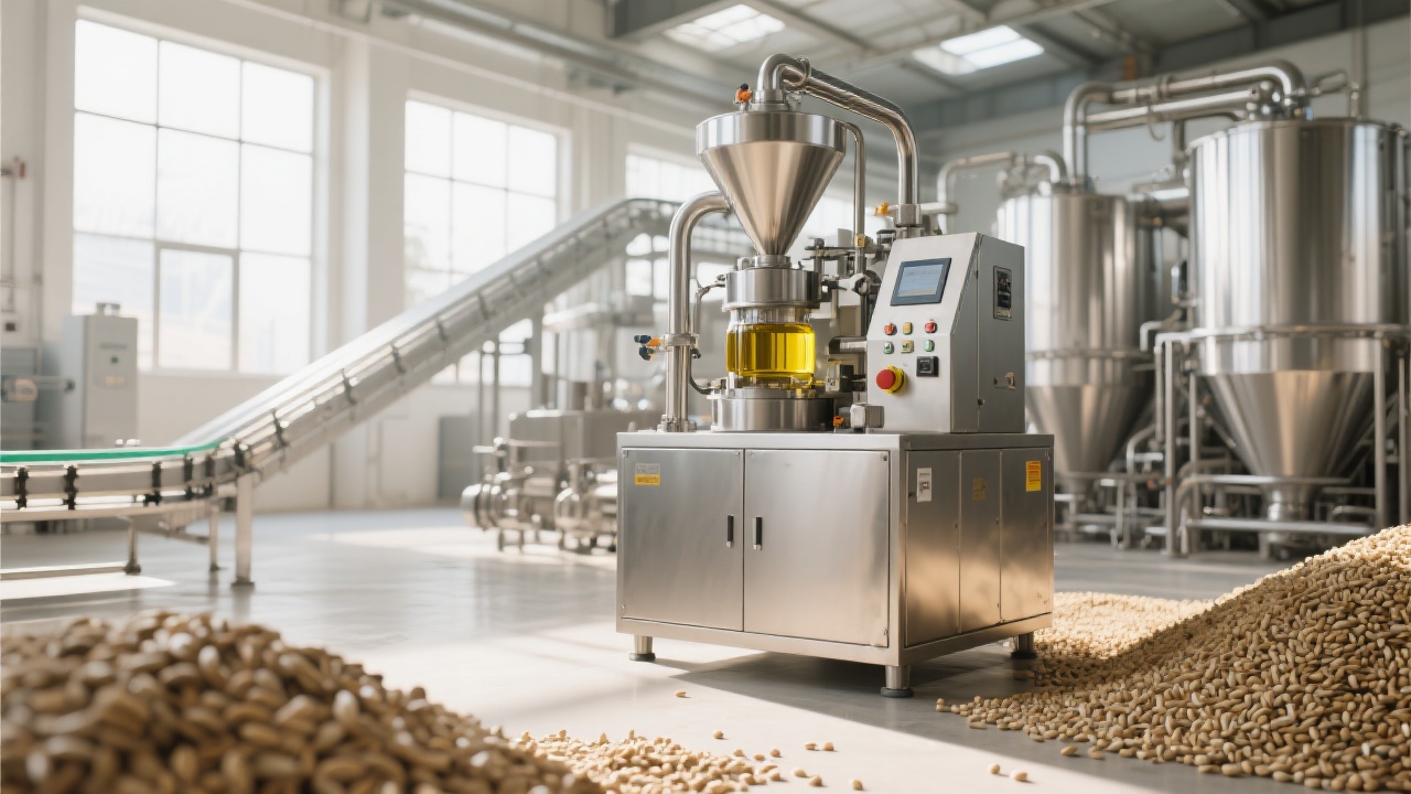 Sesame oil grinding in advanced expeller machine during quality controlled production process