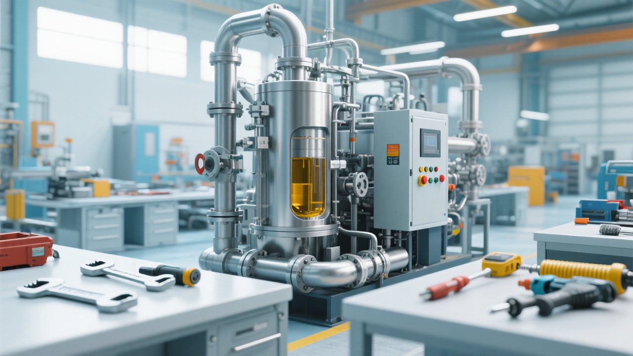 Team installing a new PLC module on a sesame oil production line at a Chinese factory