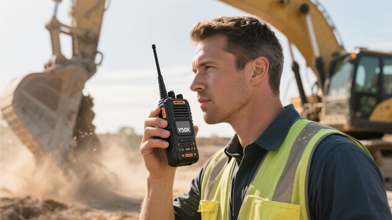 Close-up view of a 4-microphone array mounted on a ruggedized headset used in an industrial setting.