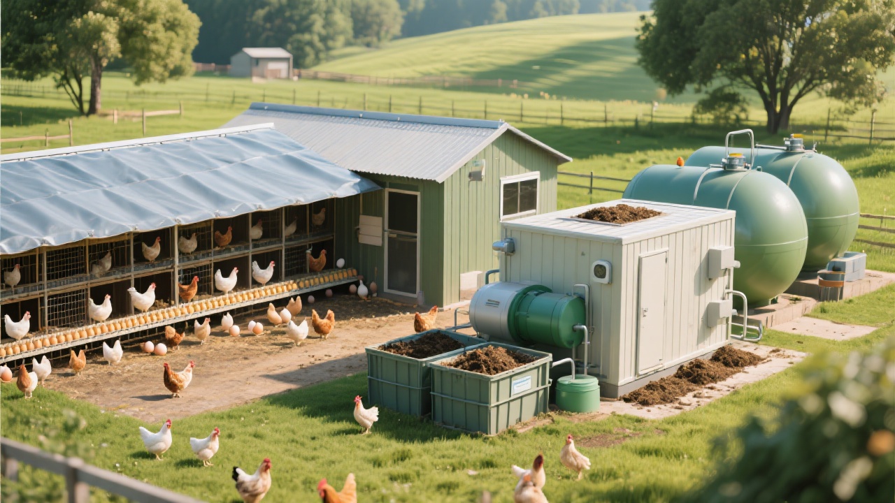 Farmer inspecting egg cages