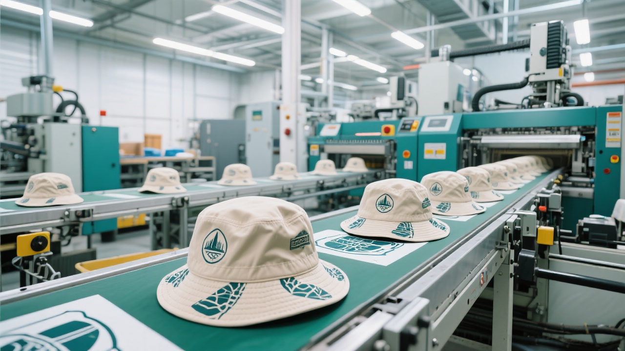 A group of professional athletes wearing custom embroidered bucket hats during a training session under sunlight