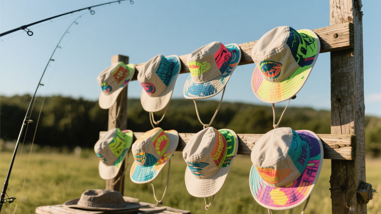 A group of diverse professionals wearing matching custom caps during an outdoor team-building event