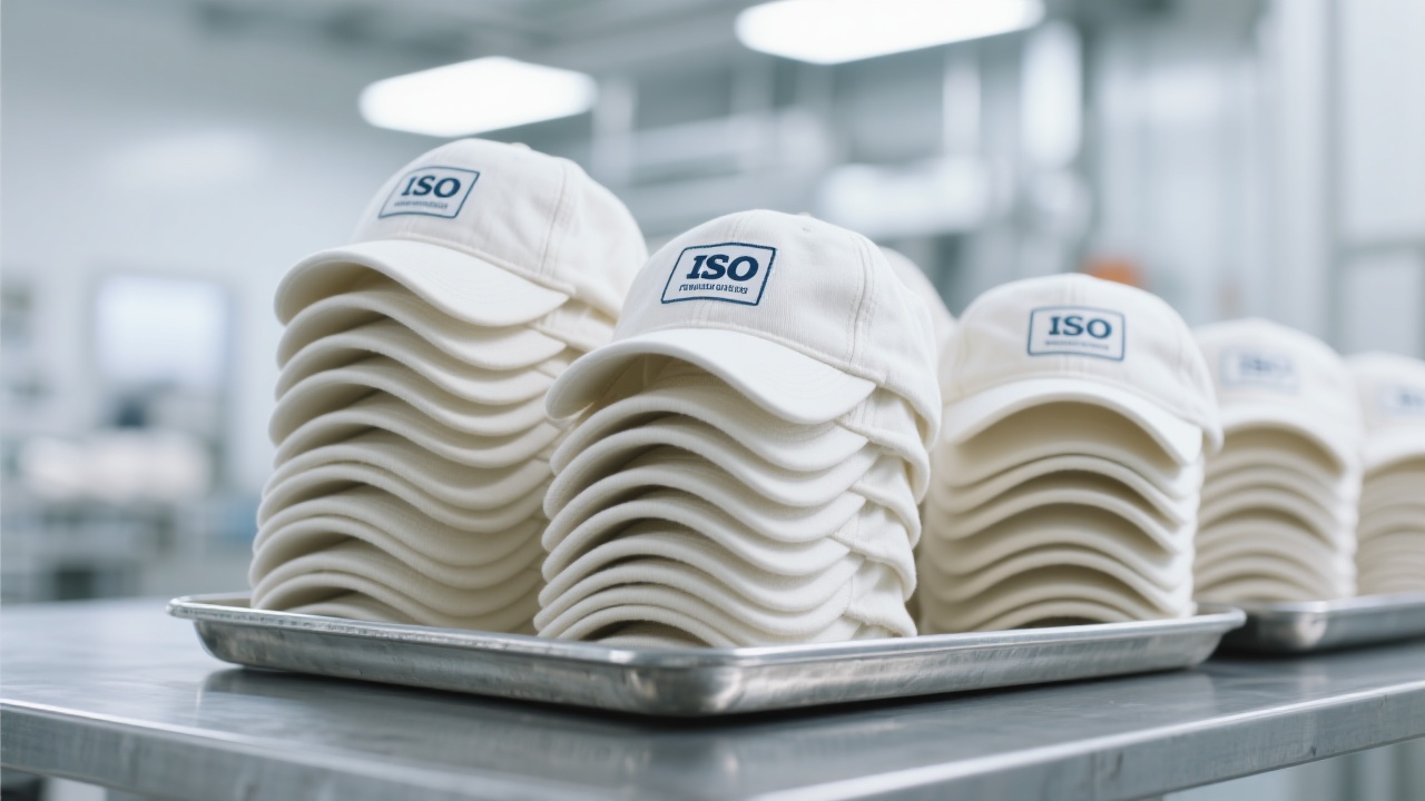 Workers producing sustainable sports caps in an eco - friendly factory