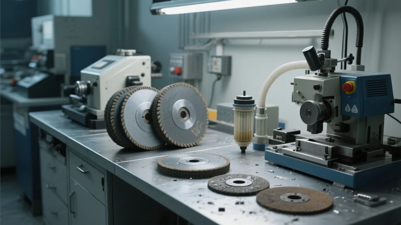 Metallographic grinder - polisher maintenance scene