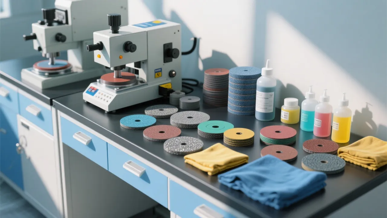 صورة توضح خطوط خشب في عينة معدنية بعد التلميع