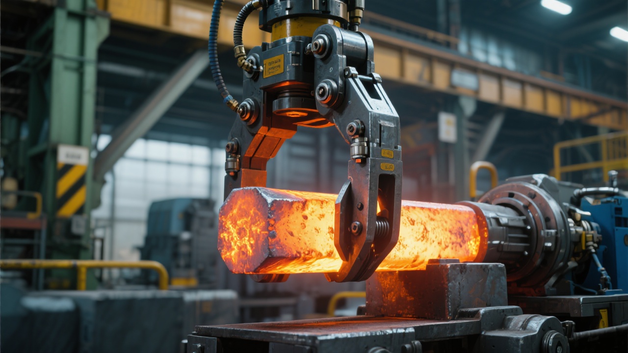 Close-up view of the automatic plate clamp mechanism in action during steel handling