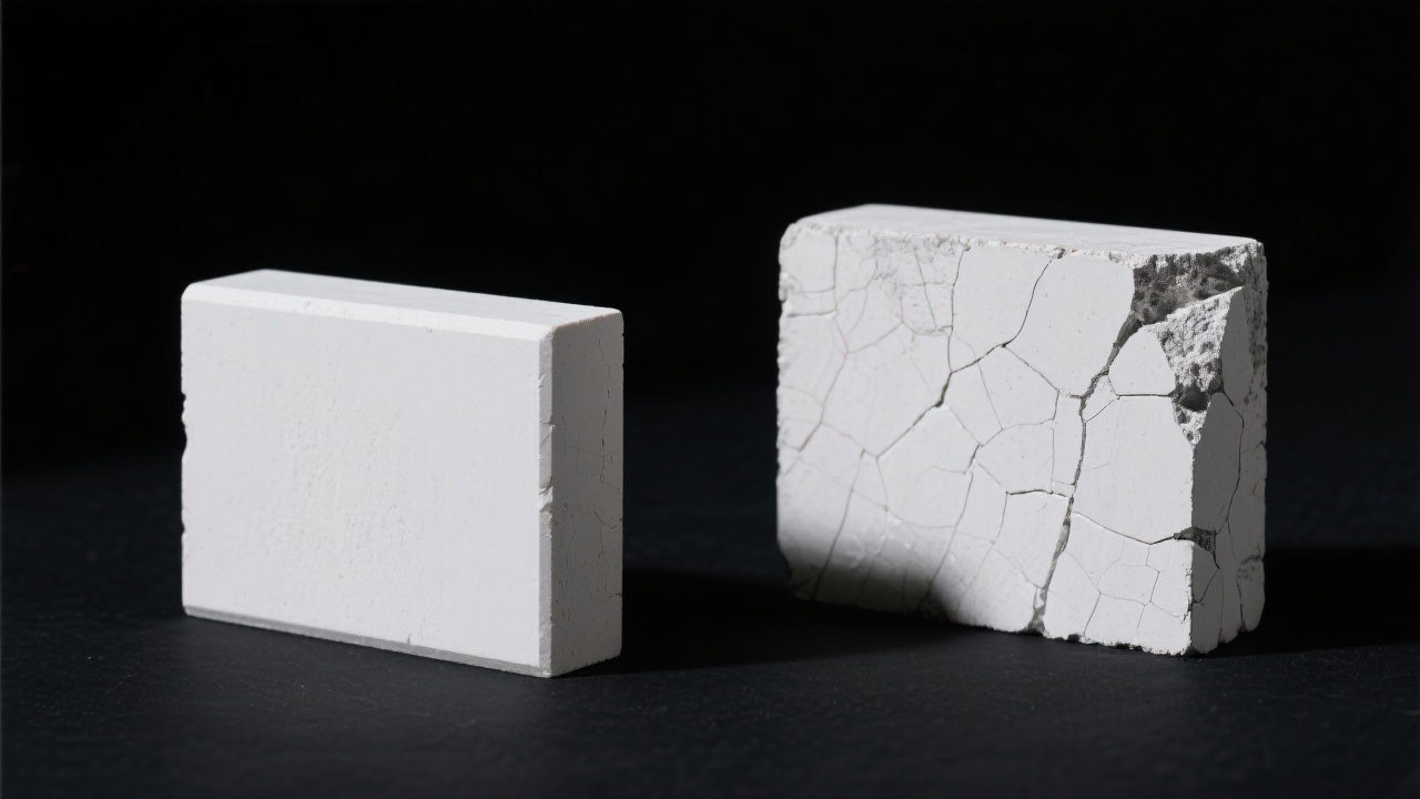 Close-up view of large cast silicon carbide bricks being removed from a gypsum mold during production