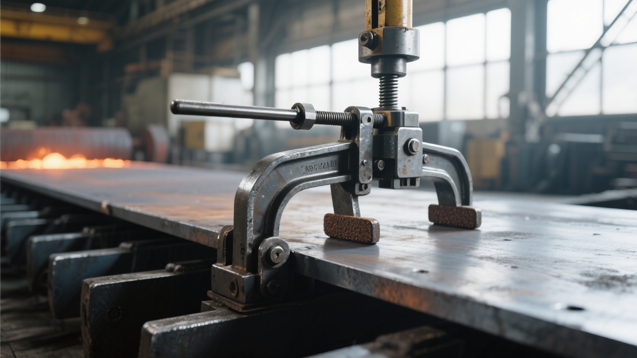 The Power - type Steel Plate Clamp in a steel logistics center