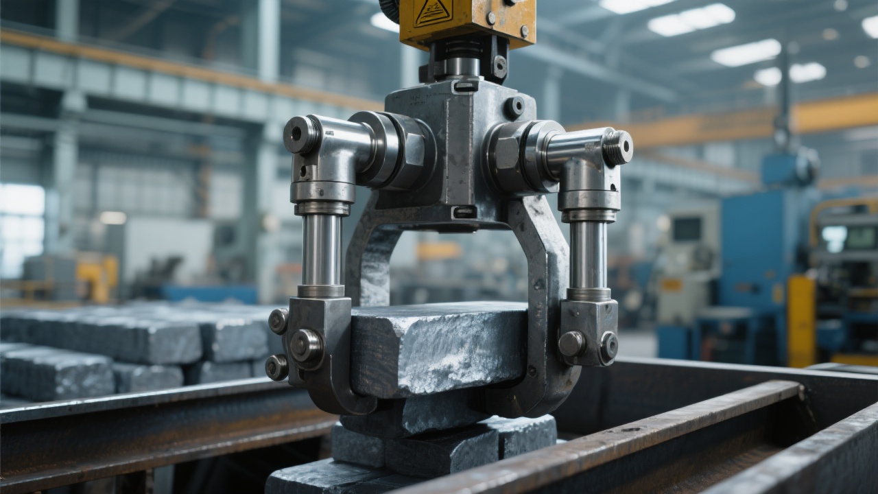 Steel coil lifting equipment in operation