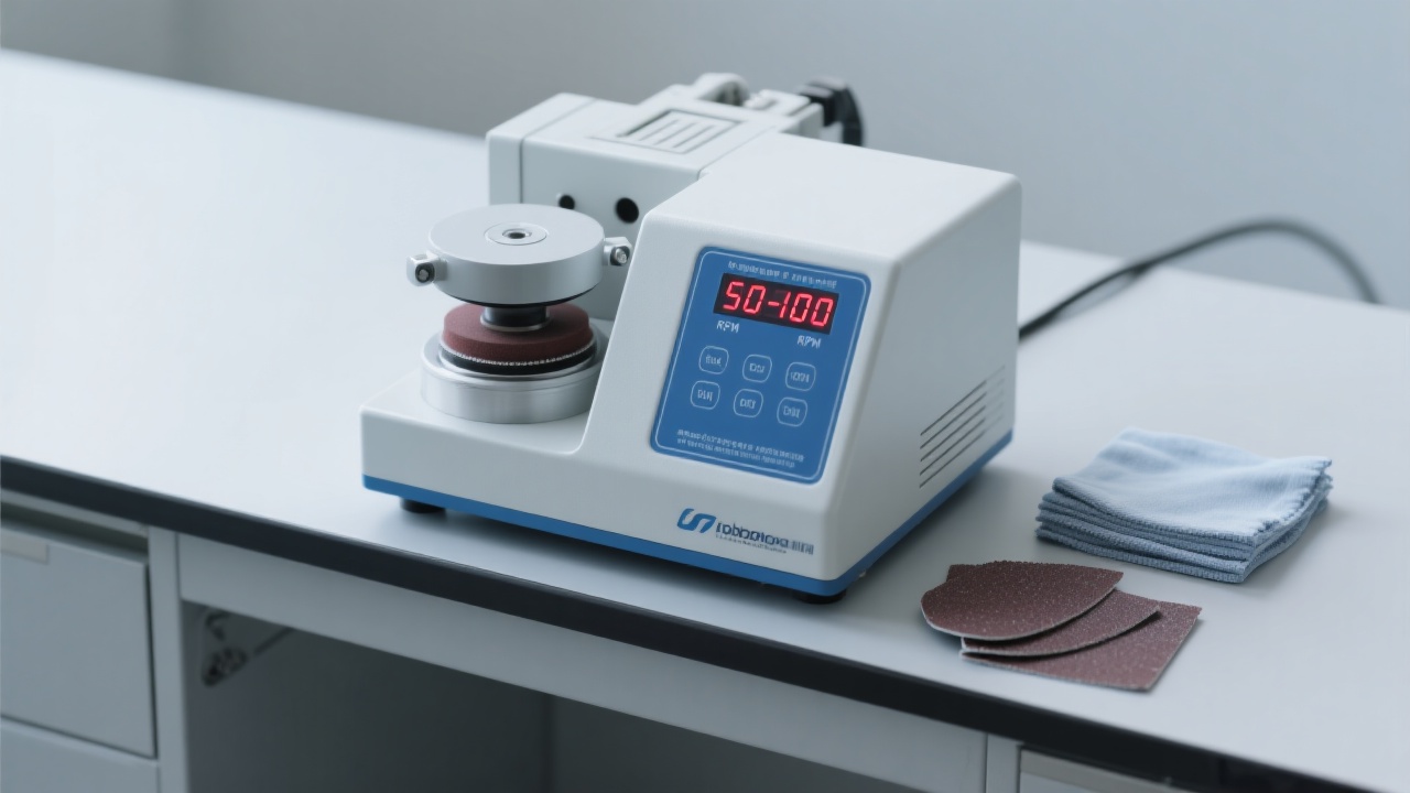 تشغيل ماكينة جلخ وتلميع ميتالوجرافية في مختبر فحص مواد صناعية لضمان ثبات نتائج التحليل