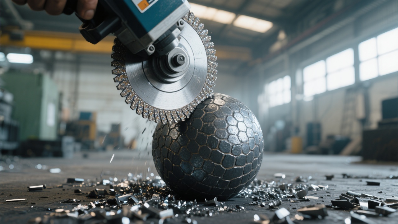 钎焊金刚石磨削工具磨盘特写，展示金刚石颗粒排列与钢基体结合