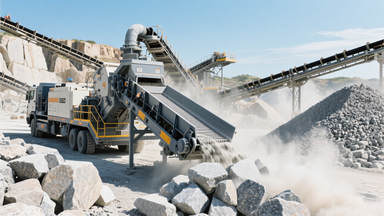 موقع تكسير ركام يستخدم مغذي GF لتحقيق تدفق مواد ثابت وتقليل التوقفات قبل الكسارة