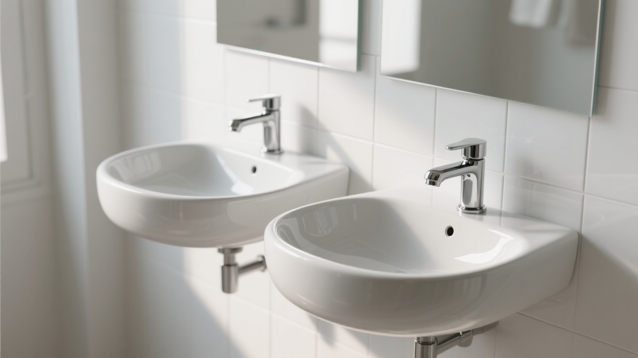 Lavandino a muro doppio in un bagno stile minimalista scandinavo