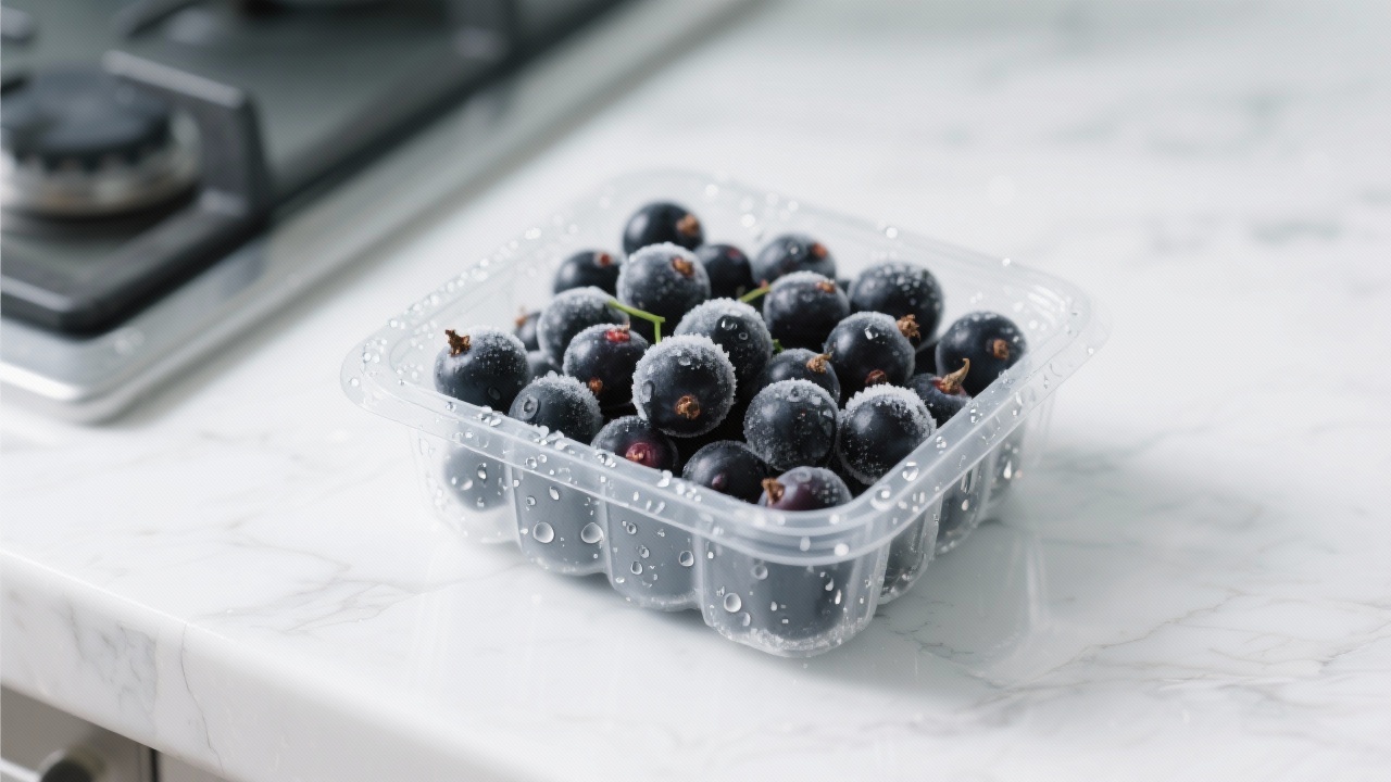 Gefrorene schwarze Johannisbeeren in einer Schüssel