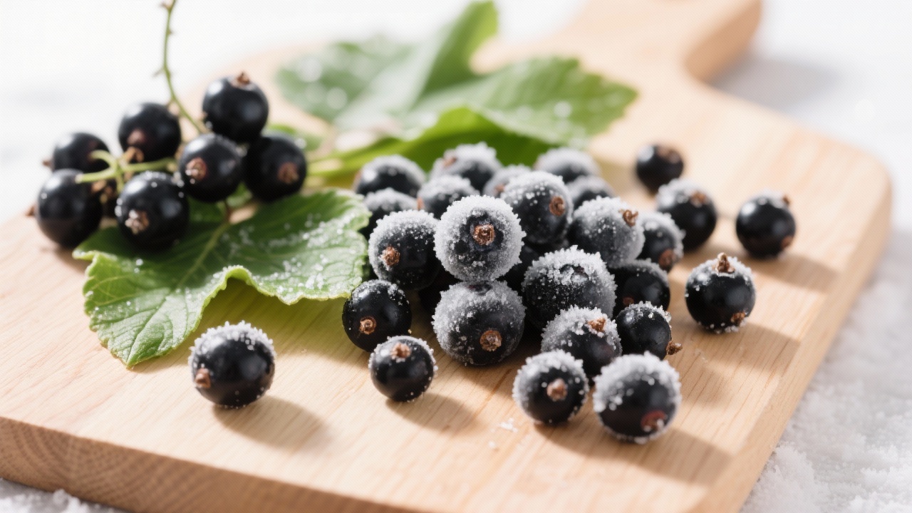Gefrorene schwarze Johannisbeeren in einer Lebensmittelverarbeitungsanlage