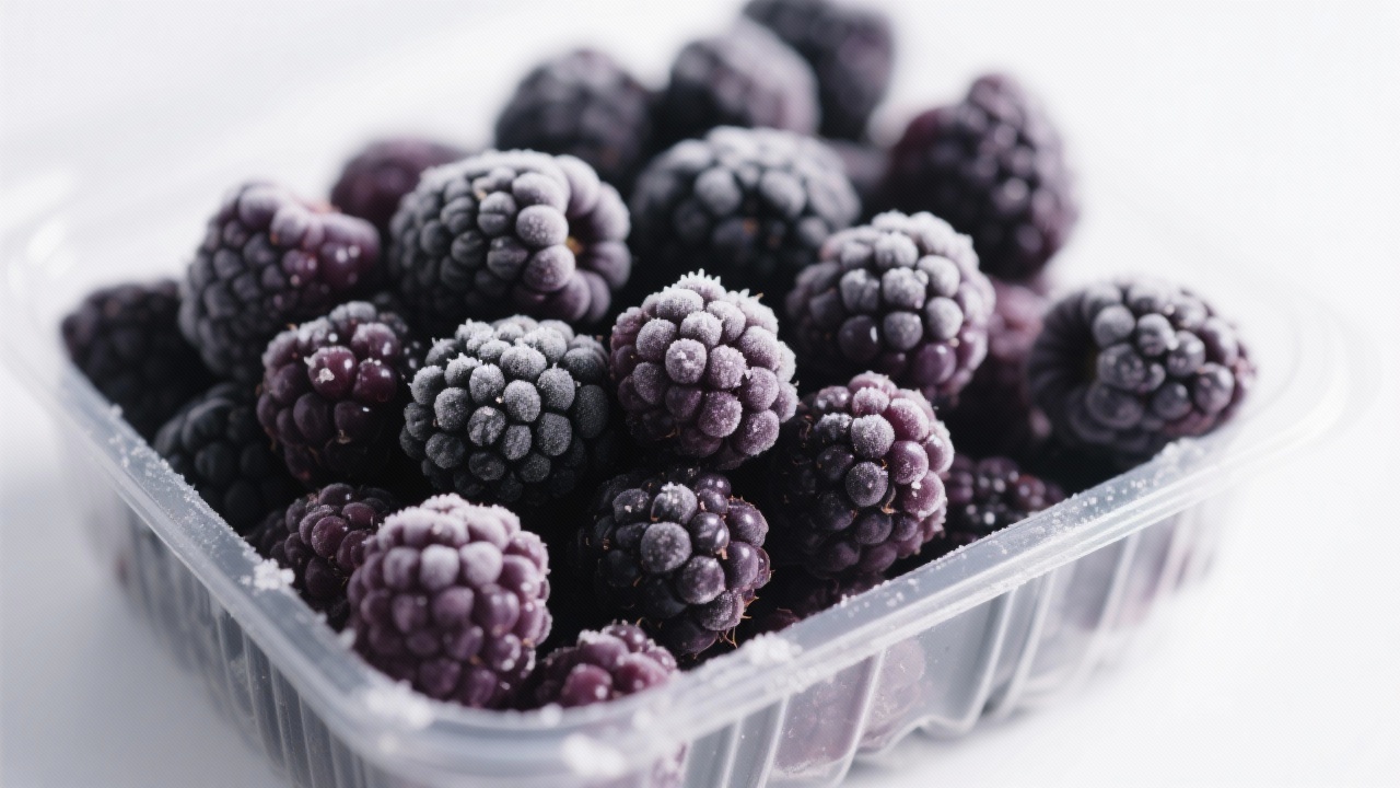 High-integrity frozen blackberries in bulk packaging, showing bright color and minimal damage