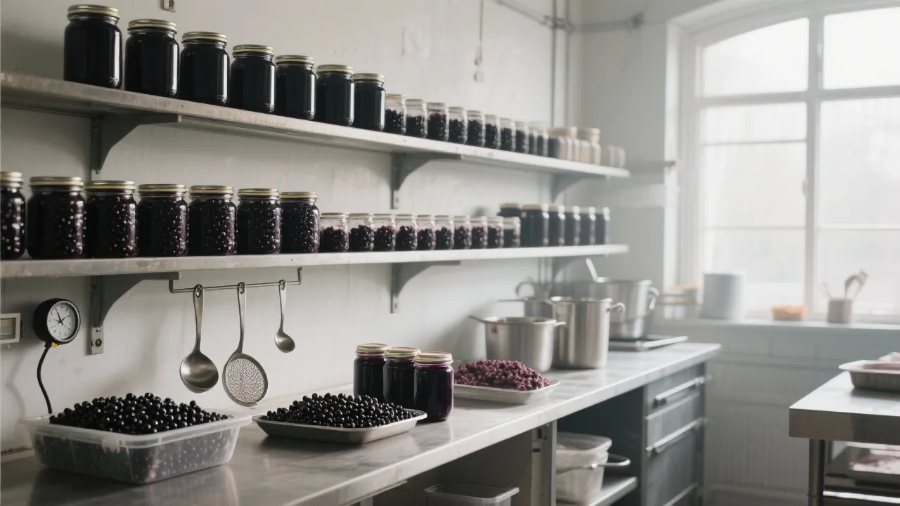 Frozen blackberries portioned for fast smoothie and milkshake production in a commercial prep station