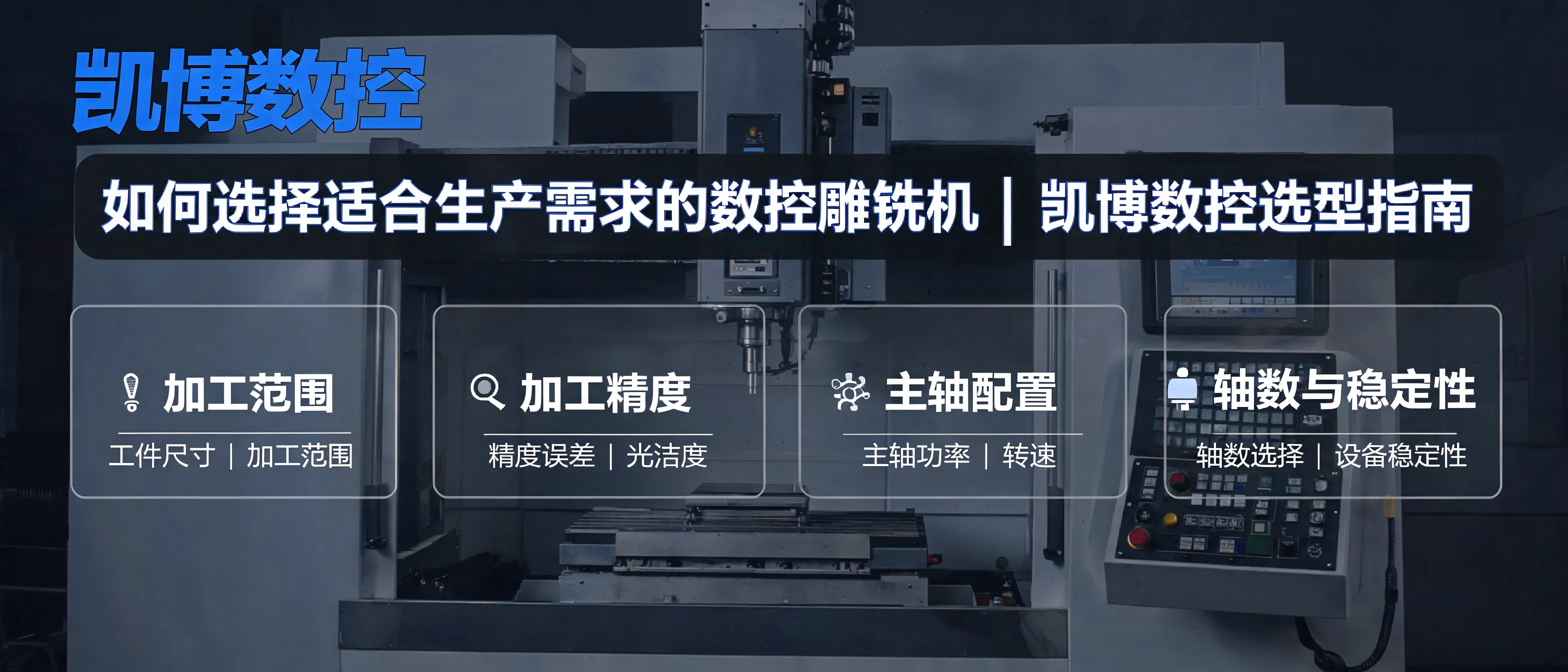 凯博数控数控雕铣机选型指南封面图，展示设备选型、加工精度与关键参数参考
