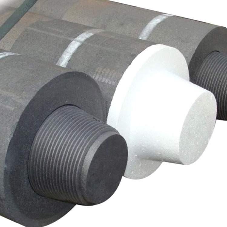 Cross-section of a graphite electrode showcasing uniform needle coke structure and threading detail