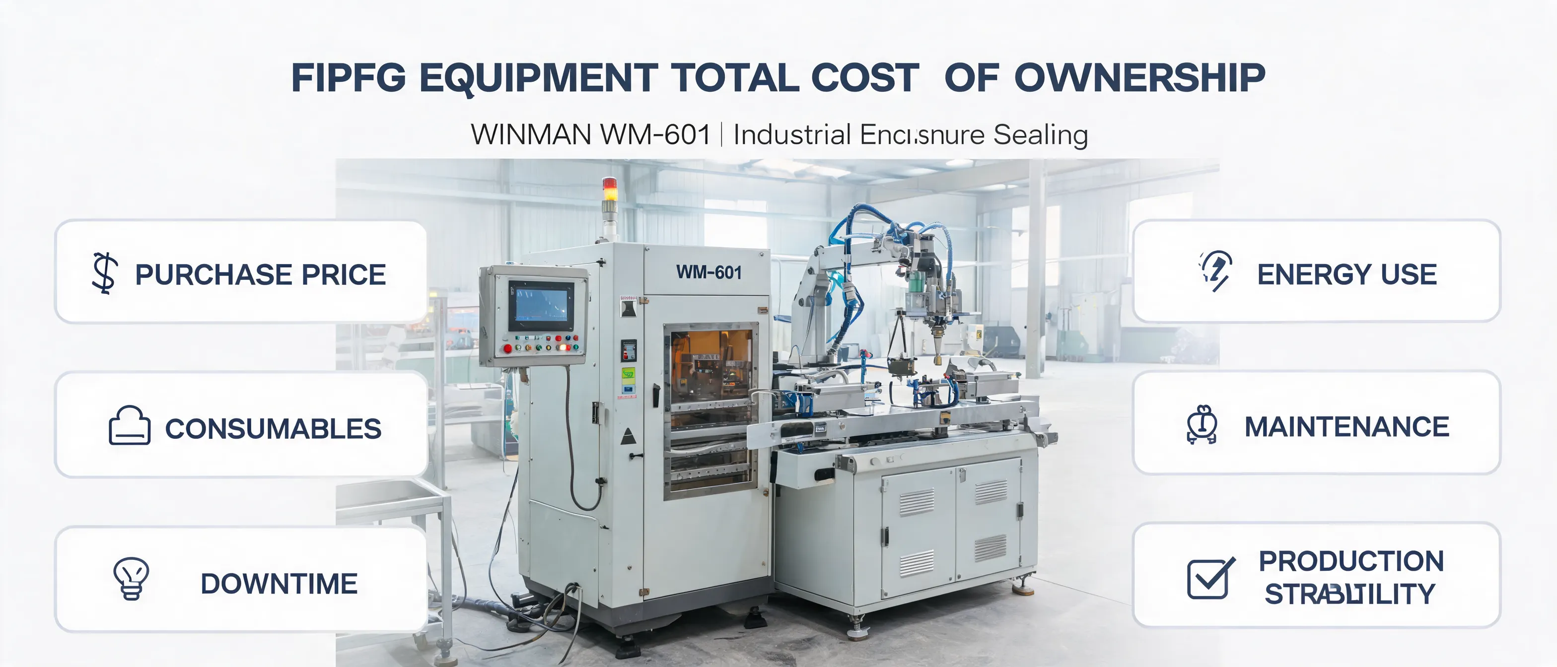 WINMAN WM-601 FIPFG machine for industrial enclosure sealing and long-term cost evaluation