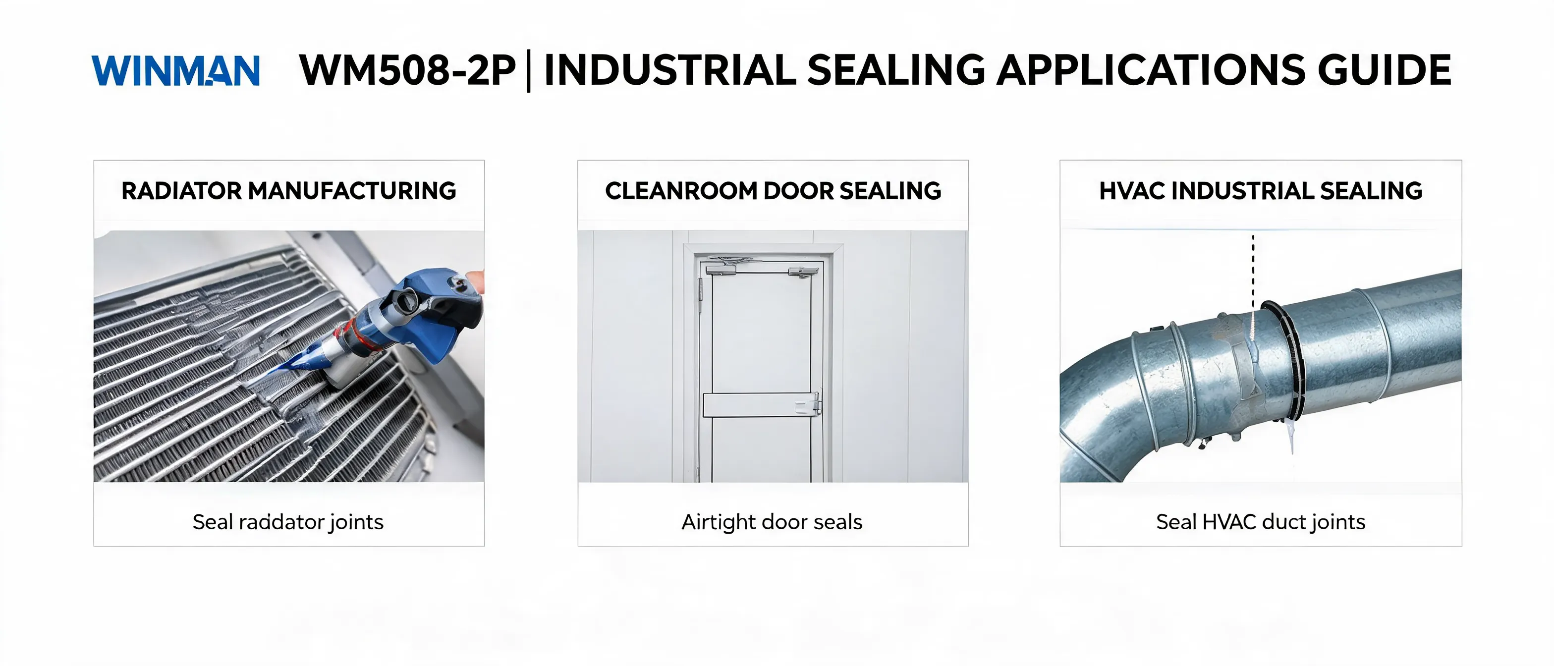 WM508-2P da Winman Industrial em cenários de vedação industrial para radiadores, portas de salas limpas e sistemas HVAC