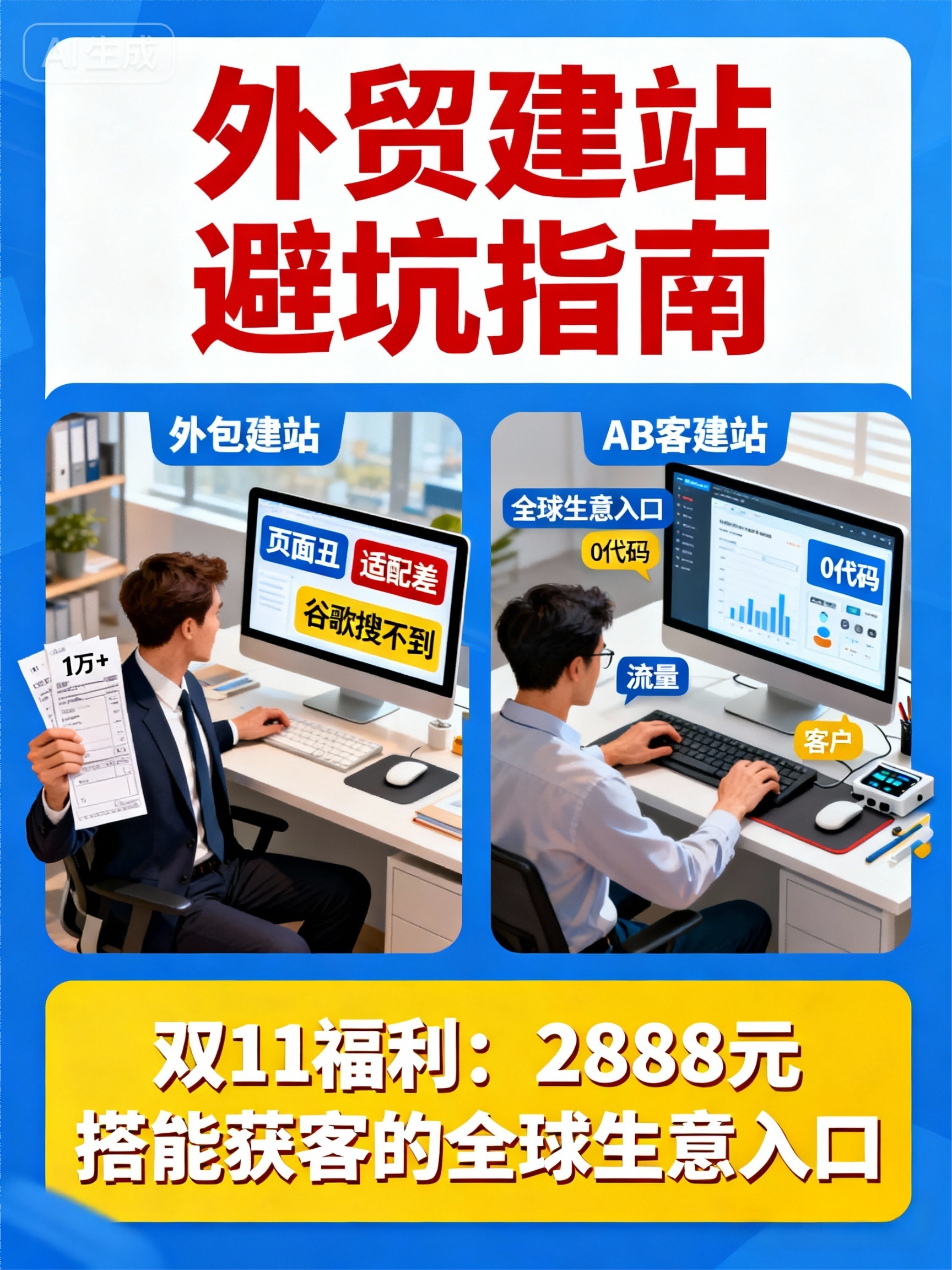 双11外贸建站抄底价：2888元=建站+SEO+1年维护，错过等一年！