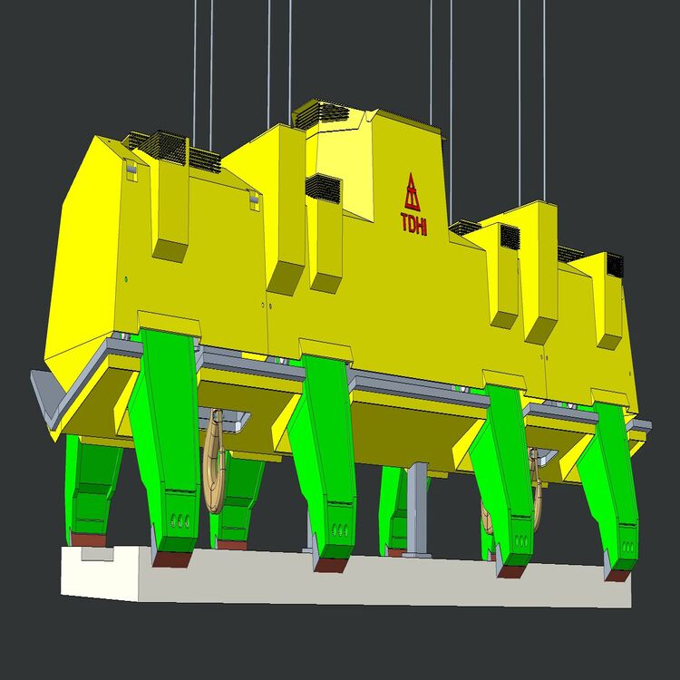 Slab clamp in operation in a steel plant