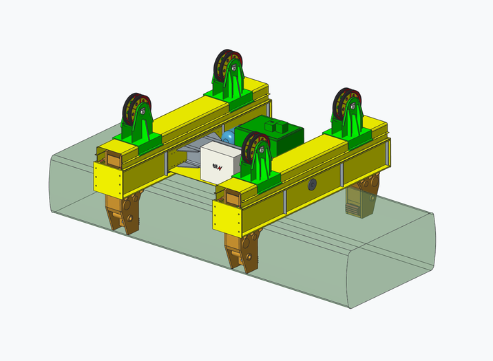 Operational workflow diagram showing integration of power-driven clamps in a steel factory's production line