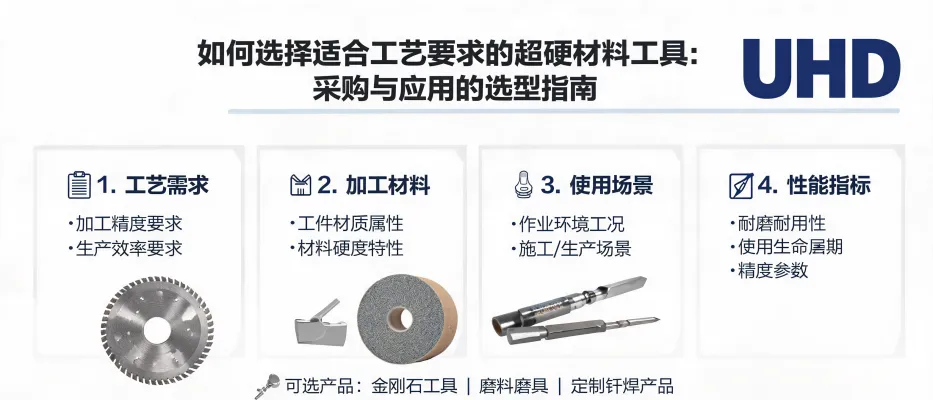 An overview image of UHD's ultrahard material tools and their applications in industrial processing