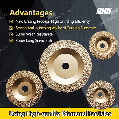 Close-up view of a brazed diamond grinding wheel showing precise diamond grain distribution and strong metal bonding layer.