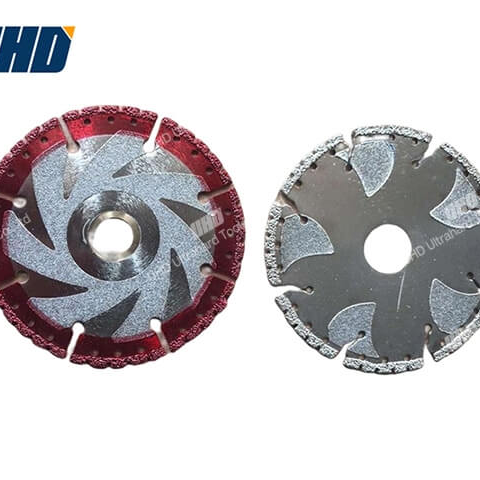 Brazed diamond blade cutting through hard stone with minimal dust