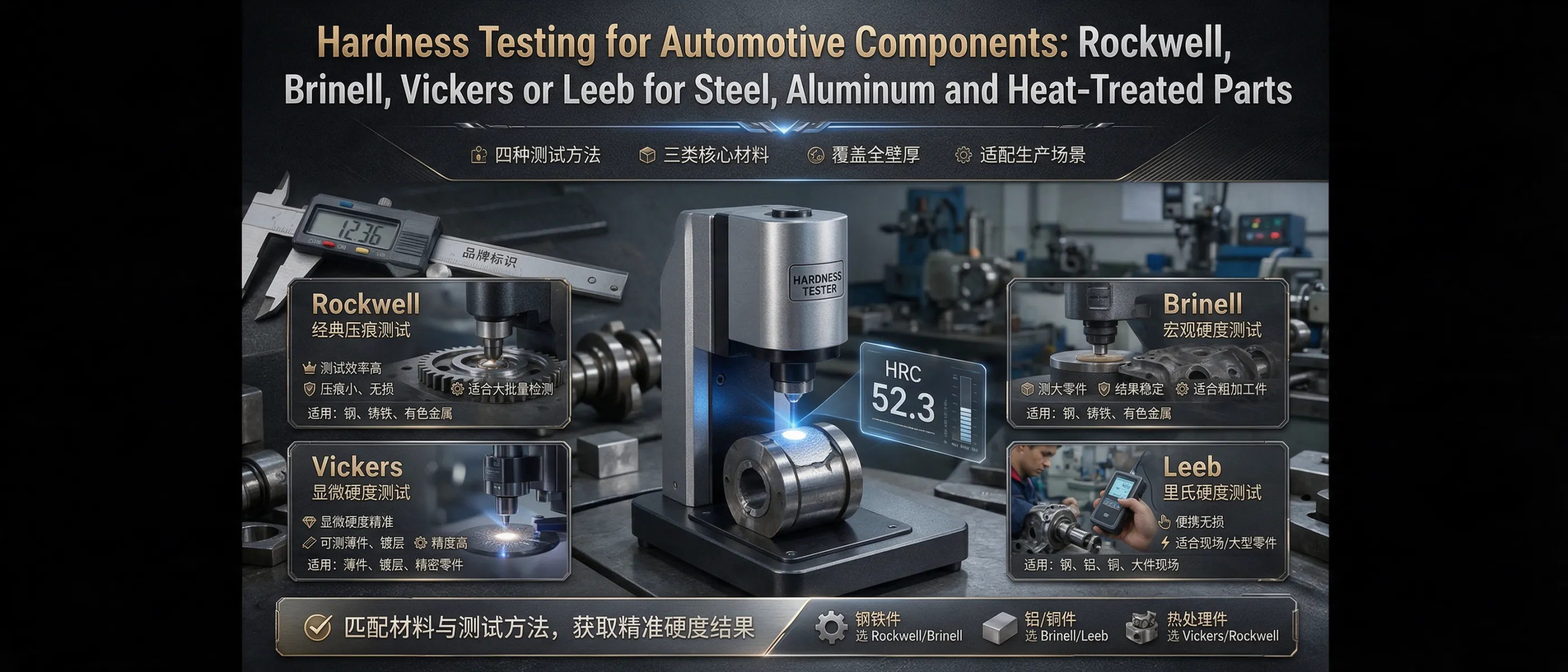 Hardness Testing for Automotive Components: Rockwell, Brinell, Vickers or Leeb for Steel, Aluminum and Heat-Treated Parts