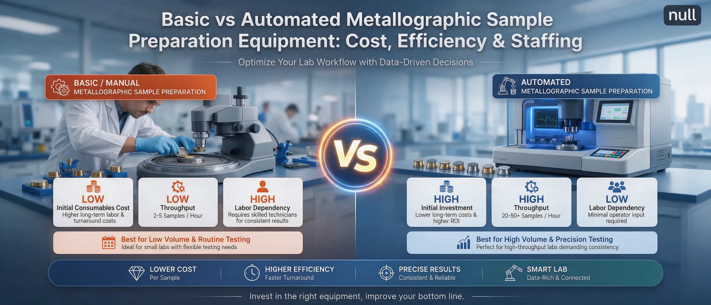 Comparison of basic manual and automated metallographic sample preparation equipment for lab configuration decision