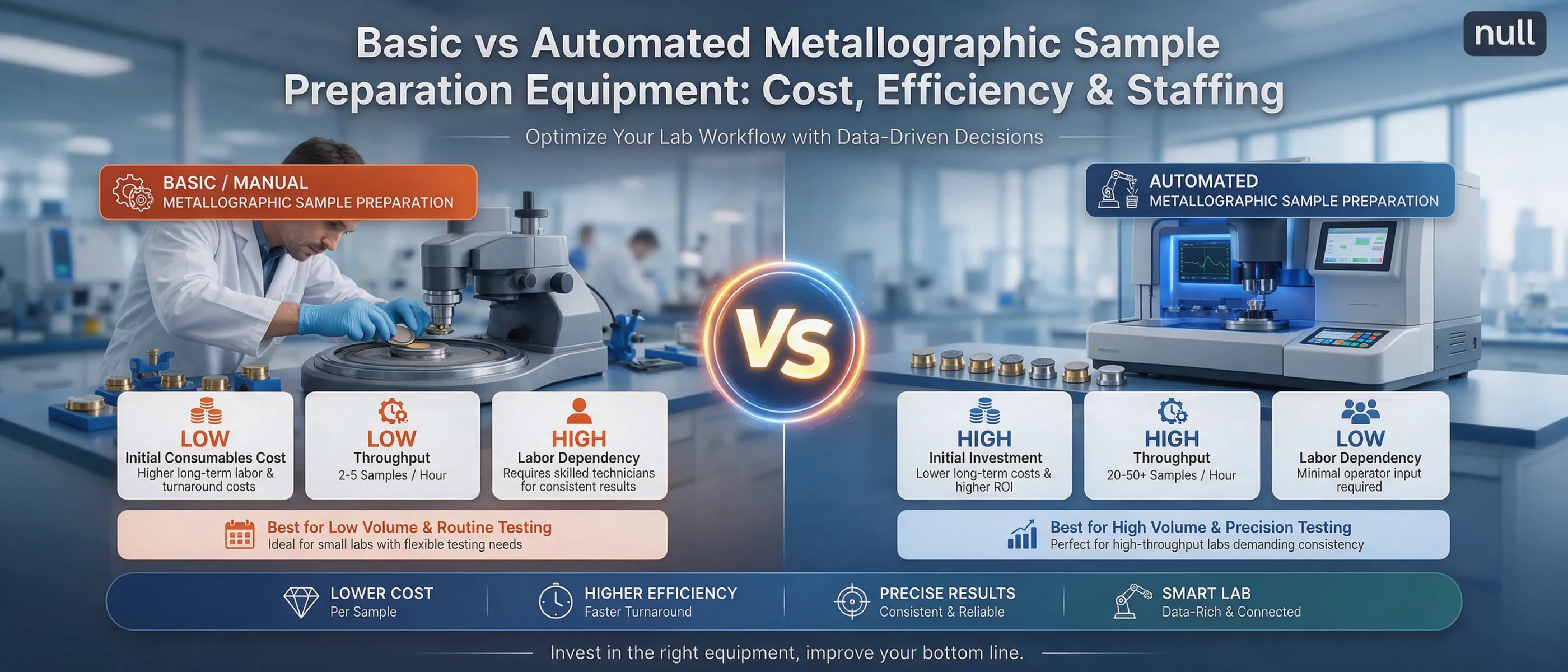 Basic vs Automated Metallographic Sample Preparation Equipment: Cost, Efficiency & Staffing | Material Testing Lab Insights