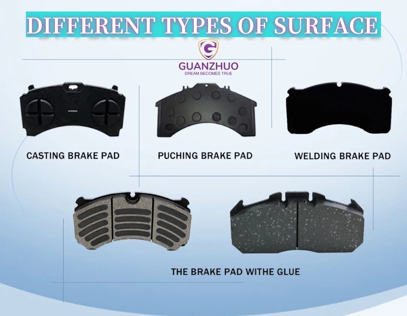 Comparison chart showing temperature resistance and noise levels of different brake pad materials