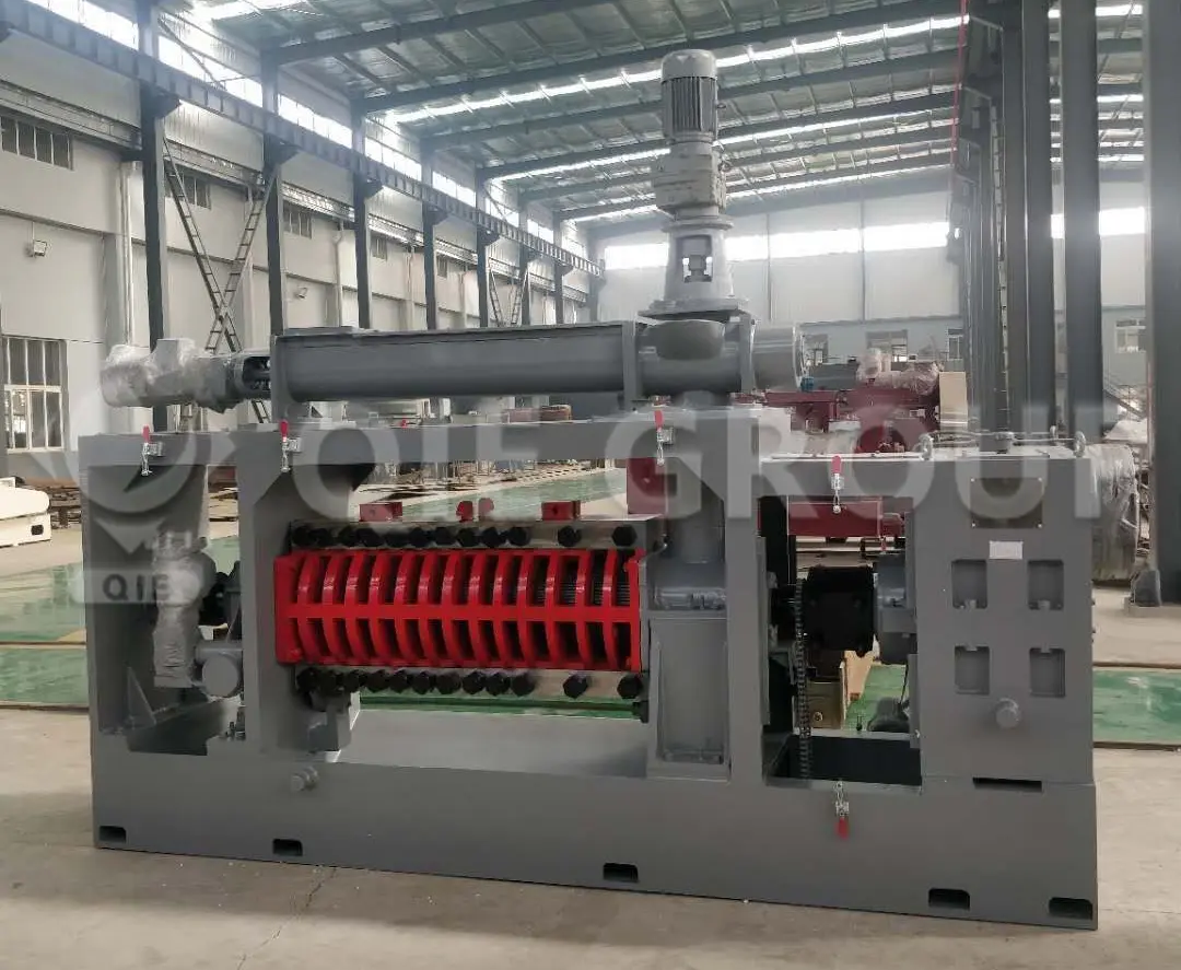 QIE Group's industrial screw oil press is suitable for large-scale edible oil production lines, featuring high oil yield and durable construction.