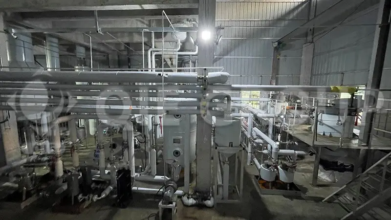Palm kernel oil refining workshop including degumming, bleaching and deodorization system