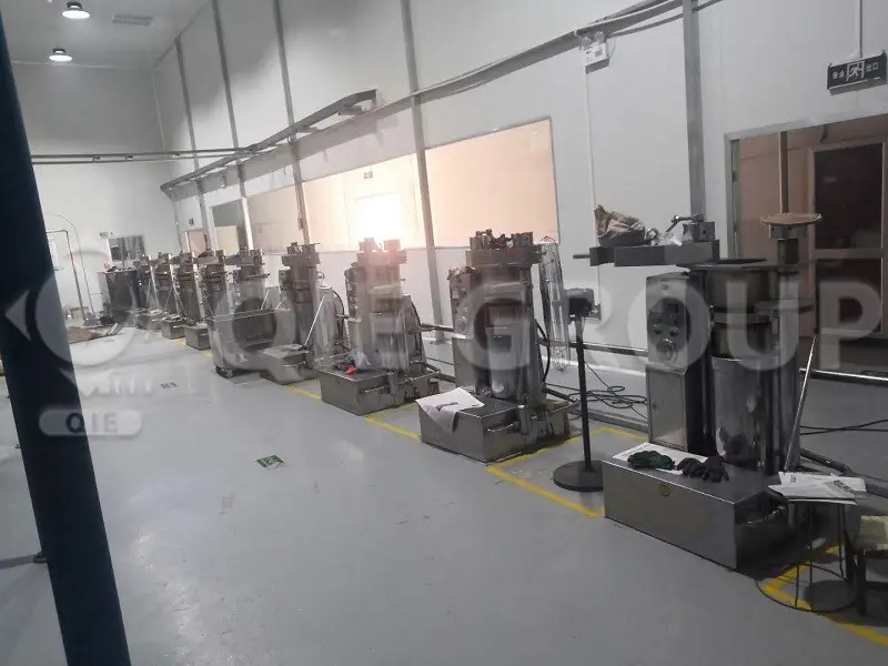 Prensa hidráulica industrial para aceite de nuez, destinada al prensado en frío de aceite de nuez de alta pureza