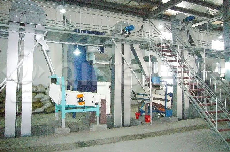 Rapeseed oil pretreatment workshop featuring automated cleaning, crushing, and cooking equipment