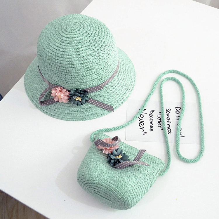 Children wearing straw hats in different outdoor scenarios